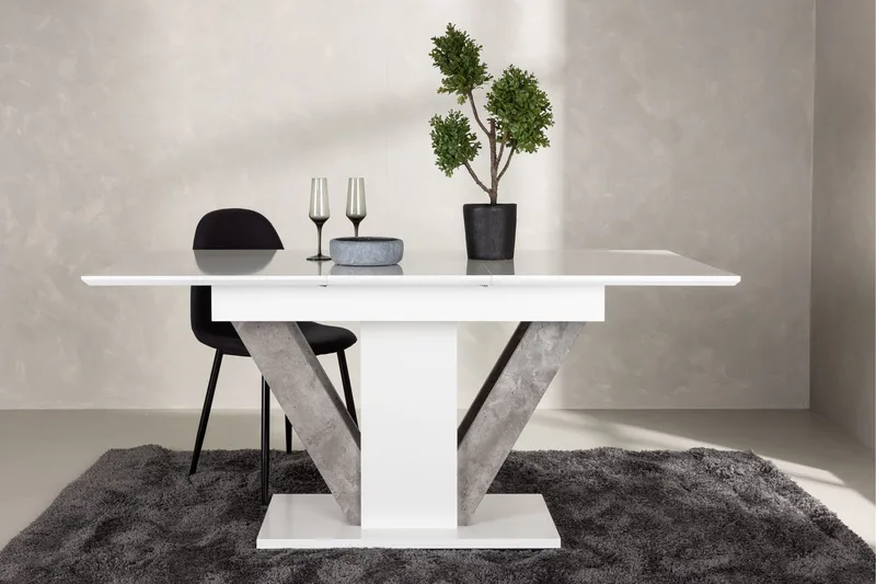 Disa Utdragbart Rektangulärt Matbord 120–160 cm med Betongutseende - Vit - Möbler - Matplats - Matbord & köksbord