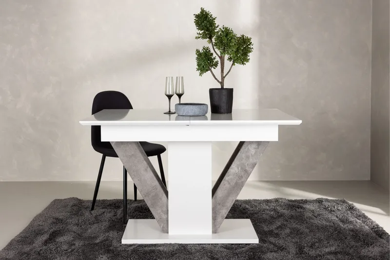 Disa Utdragbart Rektangulärt Matbord 120–160 cm med Betongutseende - Vit - Möbler - Matplats - Matbord & köksbord