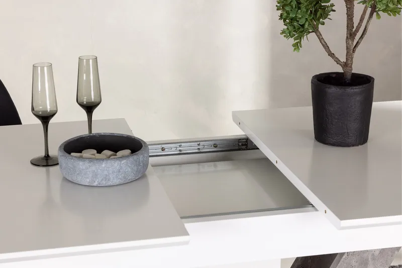 Disa Utdragbart Rektangulärt Matbord 120–160 cm med Betongutseende - Vit - Möbler - Matplats - Matbord & köksbord
