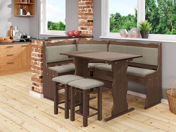 Drosbacken 7-sits Matgrupp för kök - Brun med beige klädsel (Matana 18) - Möbler - Matplats - Matgrupp & matbord med stolar