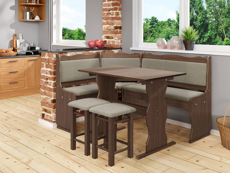 Drosbacken 7-sits Matgrupp för kök - Brun med beige klädsel (Matana 18) - Möbler - Matplats - Matgrupp & matbord med stolar