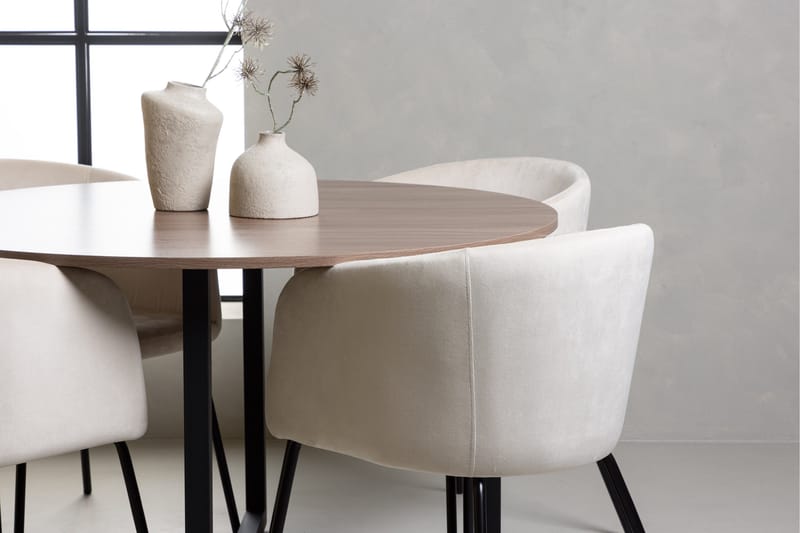 Durango Matgrupp 120 cm Rund med 4 Berit Stolar - Valnöt - Möbler - Matplats - Matgrupp & matbord med stolar