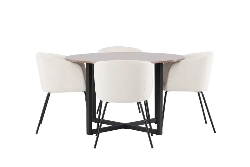 Durango Matgrupp 120 cm Rund med 4 Berit Stolar, Valnöt