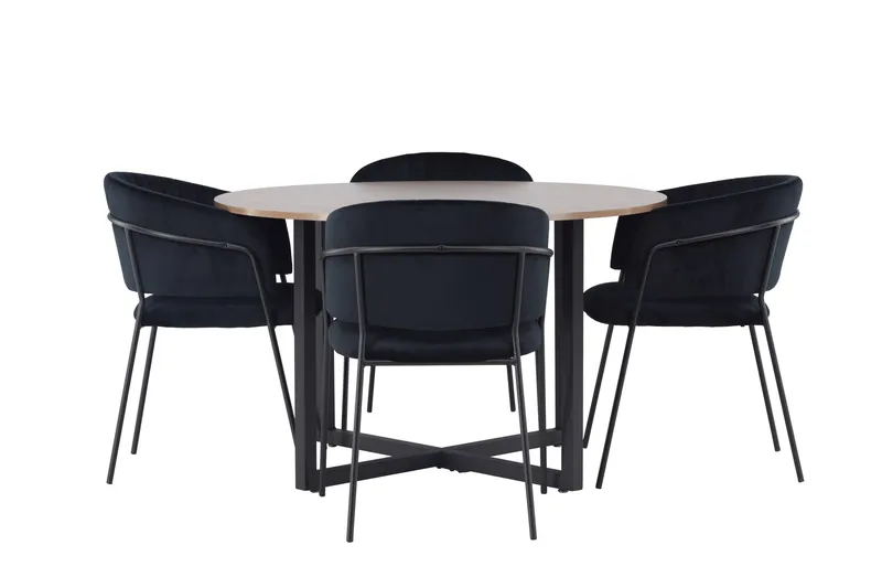 Durango Matgrupp 120 cm Rund med 4 Selma Stolar, Valnöt