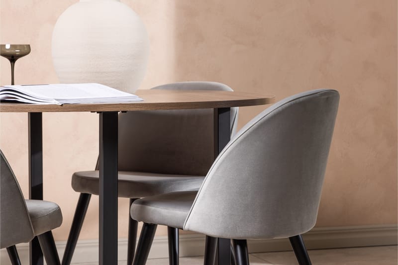 Durango Matgrupp 120 cm Rund med 4 Velvet Stolar - Valnöt - Möbler - Matplats - Matgrupp & matbord med stolar