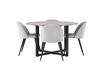 Durango Matgrupp 120 cm Rund med 4 Velvet Stolar - Valnöt - Möbler - Matplats - Matgrupp & matbord med stolar