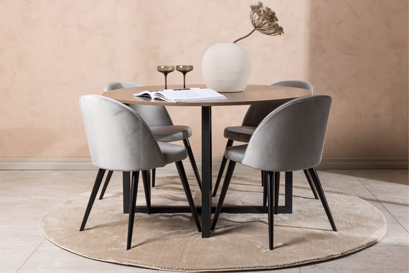 Durango Matgrupp 120 cm Rund med 4 Velvet Stolar - Valnöt - Möbler - Matplats - Matgrupp & matbord med stolar