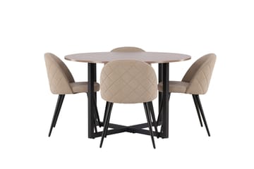 Durango Matgrupp 120 cm Rund med 4 Velvets Stolar - Valnöt - Möbler - Matplats - Matgrupp & matbord med stolar