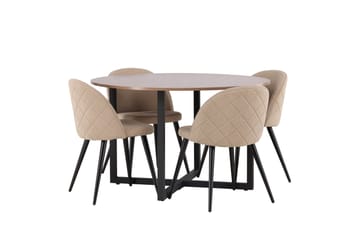 Durango Matgrupp 120 cm Rund med 4 Velvets Stolar - Valnöt - Möbler - Matplats - Matgrupp & matbord med stolar
