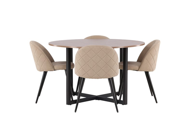 Durango Matgrupp 120 cm Rund med 4 Velvets Stolar - Valnöt - Möbler - Matplats - Matgrupp & matbord med stolar