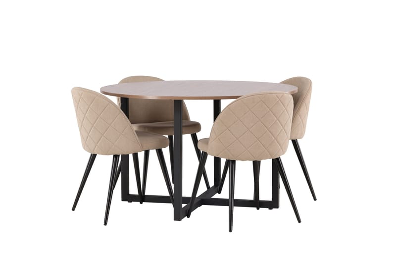 Durango Matgrupp 120 cm Rund med 4 Velvets Stolar - Valnöt - Möbler - Matplats - Matgrupp & matbord med stolar
