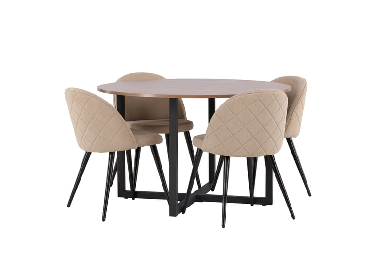 Durango Matgrupp 120 cm Rund med 4 Velvets Stolar - Valnöt - Möbler - Matplats - Matgrupp & matbord med stolar