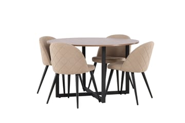 Durango Matgrupp 120 cm Rund med 4 Velvets Stolar - Valnöt - Möbler - Matplats - Matgrupp & matbord med stolar