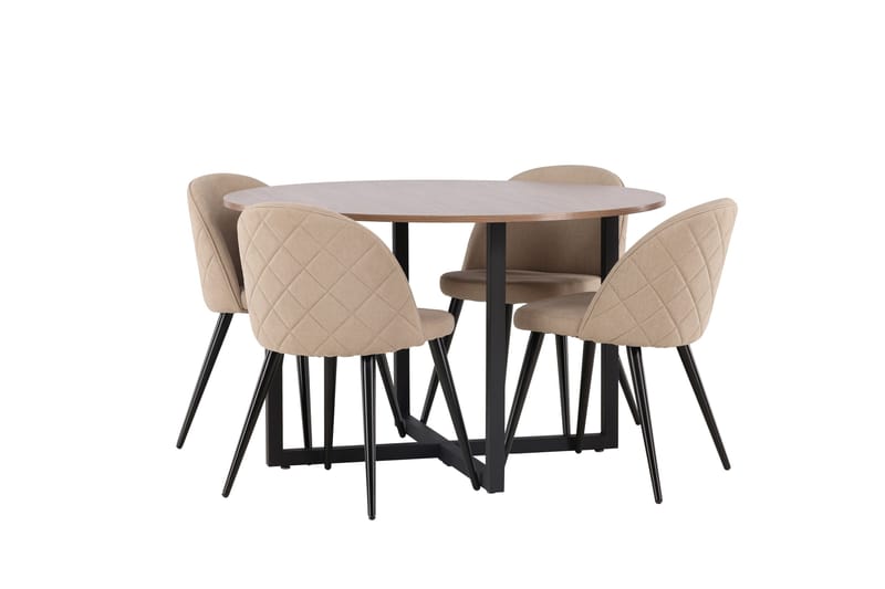 Durango Matgrupp 120 cm Rund med 4 Velvets Stolar - Valnöt - Möbler - Matplats - Matgrupp & matbord med stolar