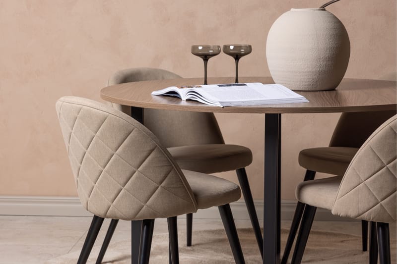 Durango Matgrupp 120 cm Rund med 4 Velvets Stolar - Valnöt - Möbler - Matplats - Matgrupp & matbord med stolar