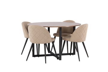 Durango Matgrupp 120 cm Rund med 4 Velvets Stolar - Valnöt - Möbler - Matplats - Matgrupp & matbord med stolar
