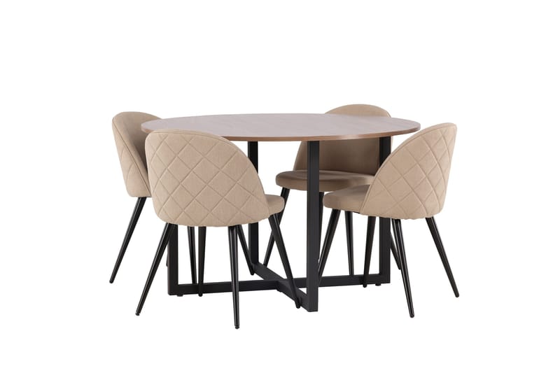 Durango Matgrupp 120 cm Rund med 4 Velvets Stolar - Valnöt - Möbler - Matplats - Matgrupp & matbord med stolar