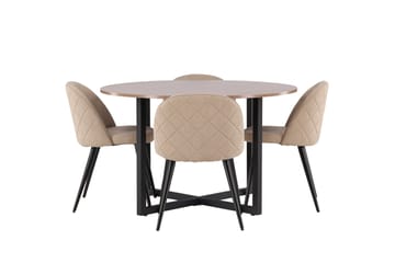 Durango Matgrupp 120 cm Rund med 4 Velvets Stolar - Valnöt - Möbler - Matplats - Matgrupp & matbord med stolar