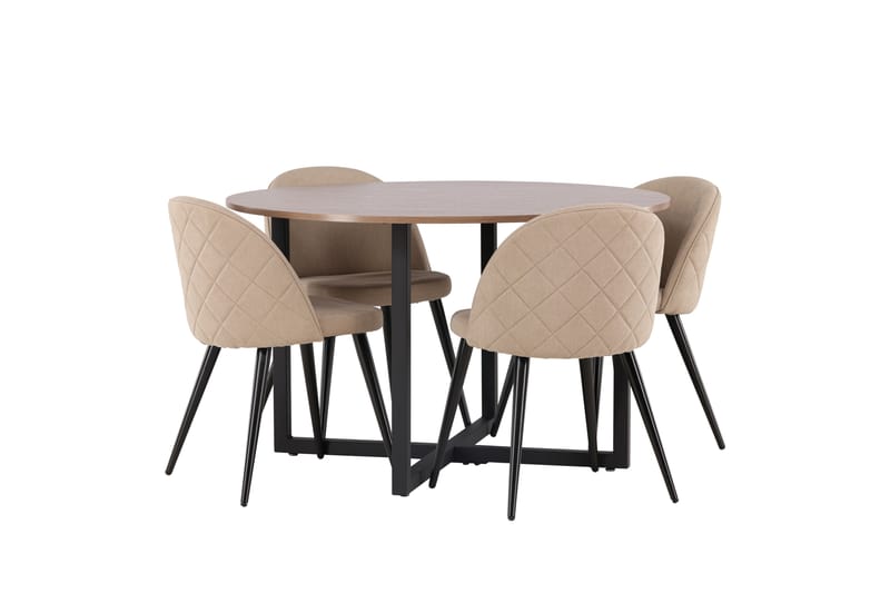 Durango Matgrupp 120 cm Rund med 4 Velvets Stolar - Valnöt - Möbler - Matplats - Matgrupp & matbord med stolar