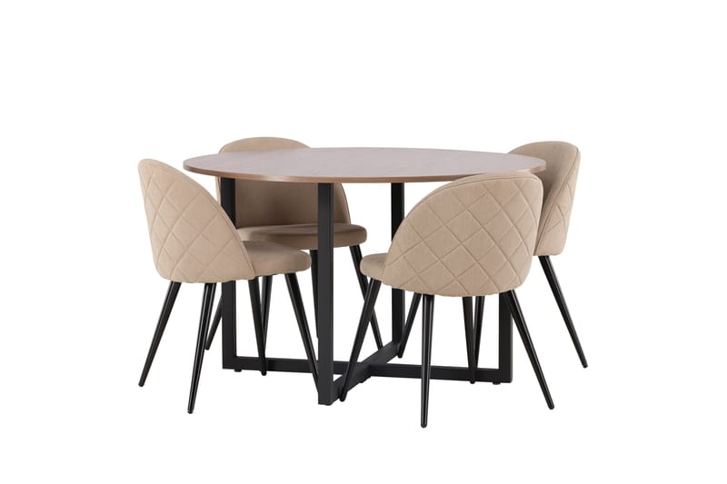 Durango Matgrupp 120 cm Rund med 4 Velvets Stolar - Valnöt - Möbler - Matplats - Matgrupp & matbord med stolar