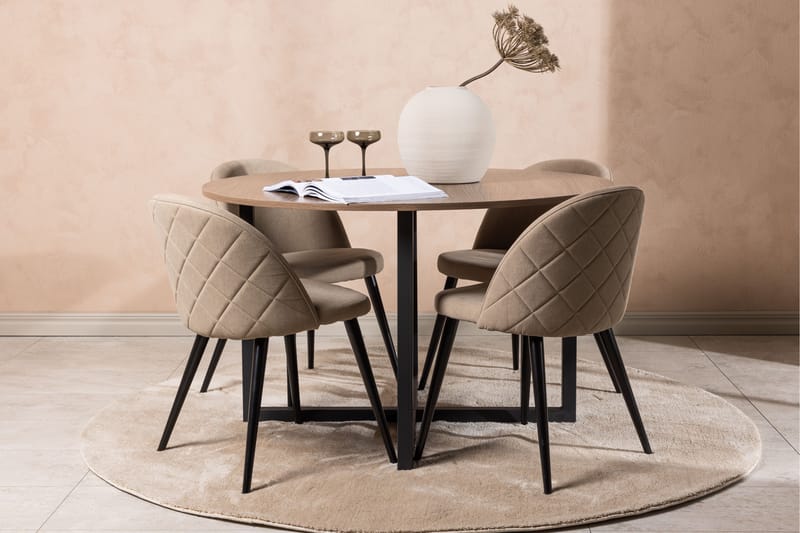 Durango Matgrupp 120 cm Rund med 4 Velvets Stolar - Valnöt - Möbler - Matplats - Matgrupp & matbord med stolar