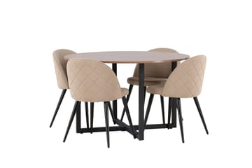 Durango Matgrupp 120 cm Rund med 4 Velvets Stolar - Valnöt - Möbler - Matplats - Matgrupp & matbord med stolar