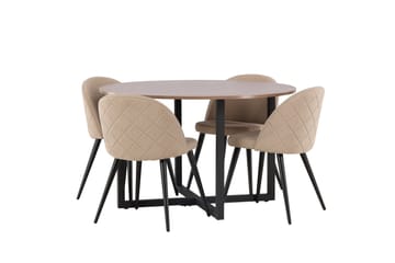 Durango Matgrupp 120 cm Rund med 4 Velvets Stolar - Valnöt - Möbler - Matplats - Matgrupp & matbord med stolar
