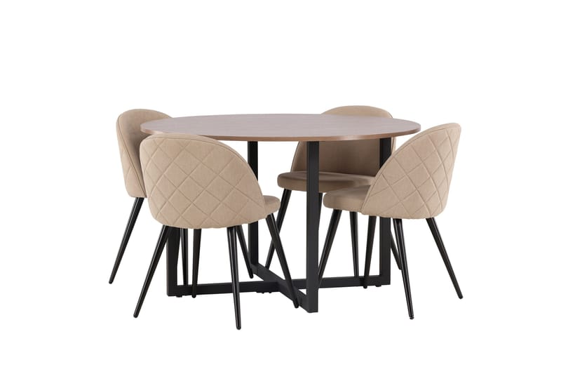 Durango Matgrupp 120 cm Rund med 4 Velvets Stolar - Valnöt - Möbler - Matplats - Matgrupp & matbord med stolar