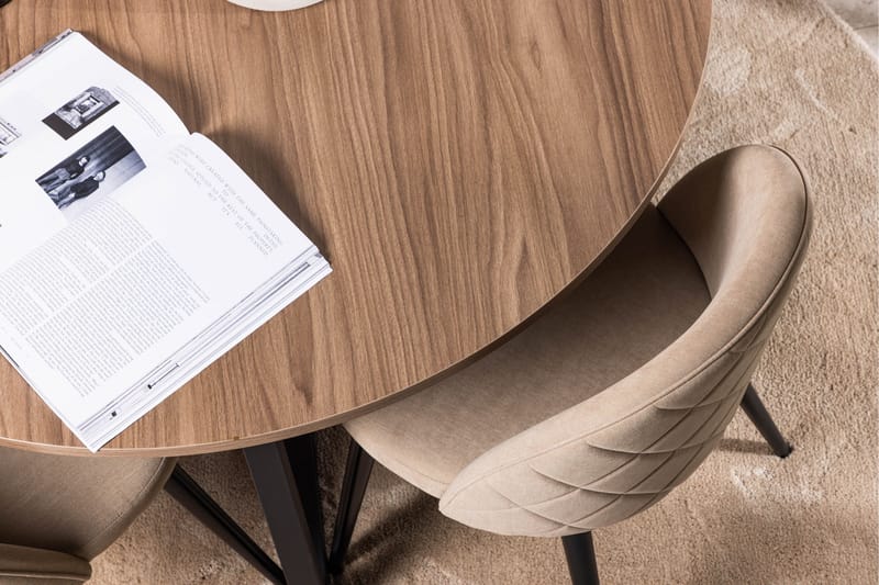 Durango Matgrupp 120 cm Rund med 4 Velvets Stolar - Valnöt - Möbler - Matplats - Matgrupp & matbord med stolar