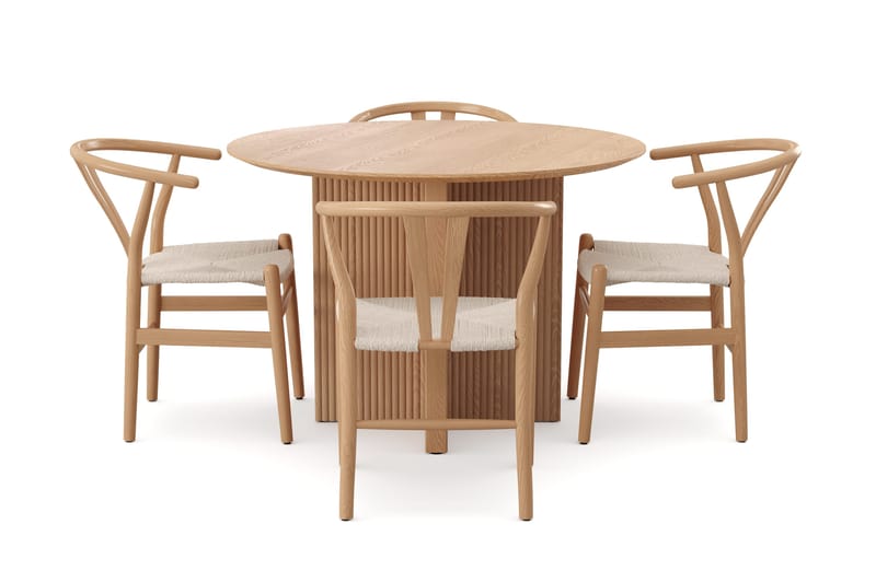 Edda Matgrupp runt 110 cm Ek med 4 Dastoori Matstolar - Ek - Möbler - Matplats - Matgrupp & matbord med stolar