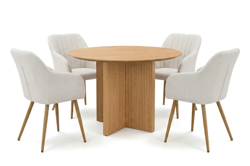 Edda Matgrupp runt 110 cm Ek med 4 Filippa Matstolar - Ek - Möbler - Matplats - Matgrupp & matbord med stolar