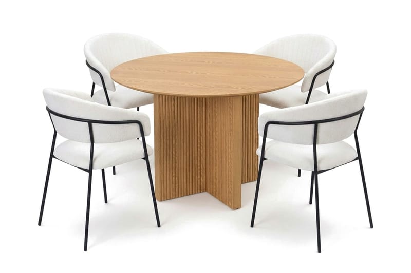 Edda Matgrupp runt 110 cm Ek med 4 Karol Matstolar - Ek - Möbler - Matplats - Matgrupp & matbord med stolar