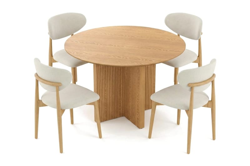 Edda Matgrupp runt 110 cm Ek med 4 Molly Matstolar - Ek - Möbler - Matplats - Matgrupp & matbord med stolar