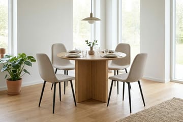Edda Matgrupp runt 110 cm Ek med 4 Nibe Matstolar - Ek - Möbler - Matplats - Matgrupp & matbord med stolar