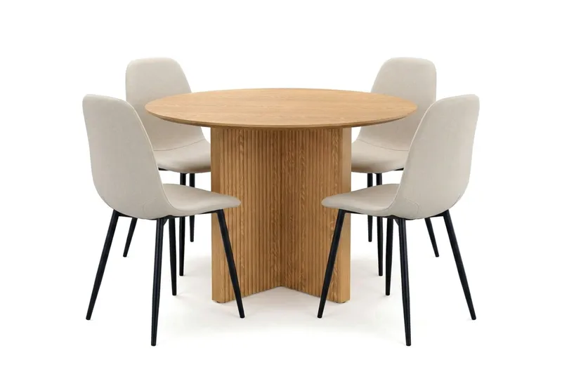 Edda Matgrupp runt 110 cm Ek med 4 Nibe Matstolar - Ek - Möbler - Matplats - Matgrupp & matbord med stolar