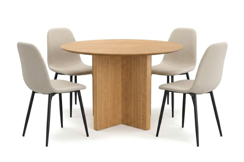 Edda Matgrupp runt 110 cm Ek med 4 Nibe Matstolar - Ek - Möbler - Matplats - Matgrupp & matbord med stolar