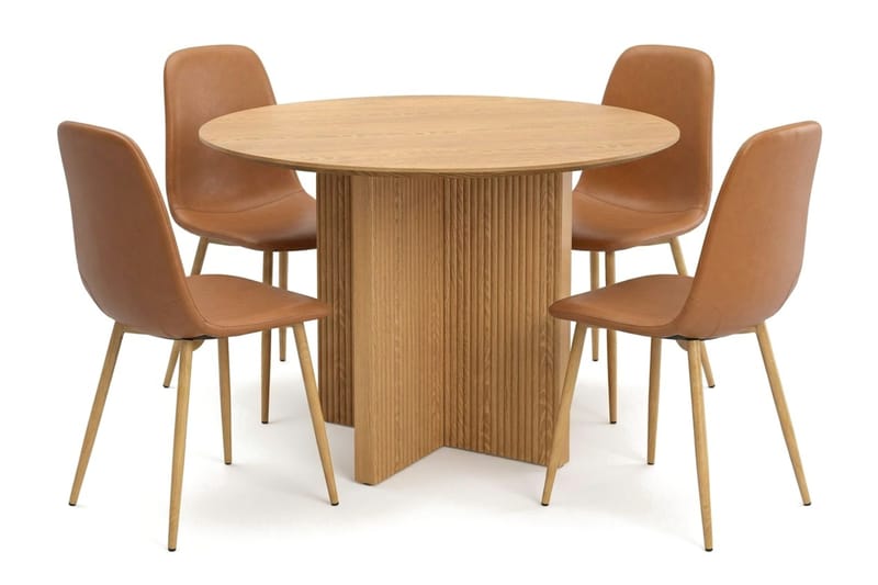 Edda Matgrupp runt 110 cm Ek med 4 Nibe Matstolar - Ek - Möbler - Matplats - Matgrupp & matbord med stolar