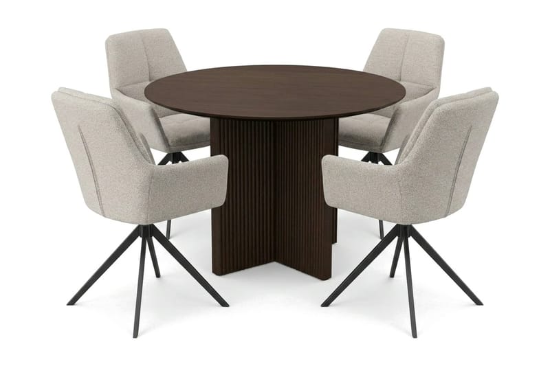 Edda Matgrupp runt 110 cm Rökt Ek med 4 Torsby Matstolar - Rökt ek - Möbler - Matplats - Matgrupp & matbord med stolar