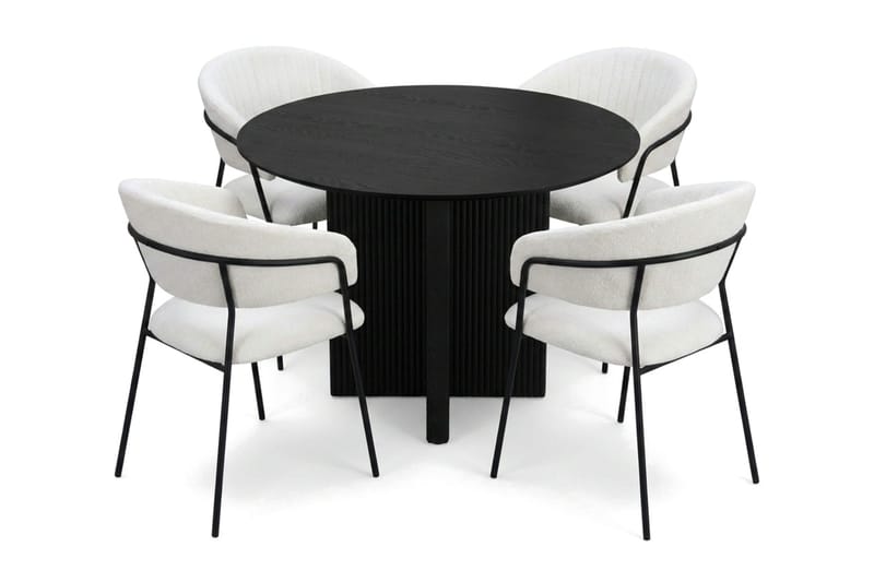 Edda Matgrupp runt 110 cm Svart med 4 Karol Matstolar - Svart - Möbler - Matplats - Matgrupp & matbord med stolar