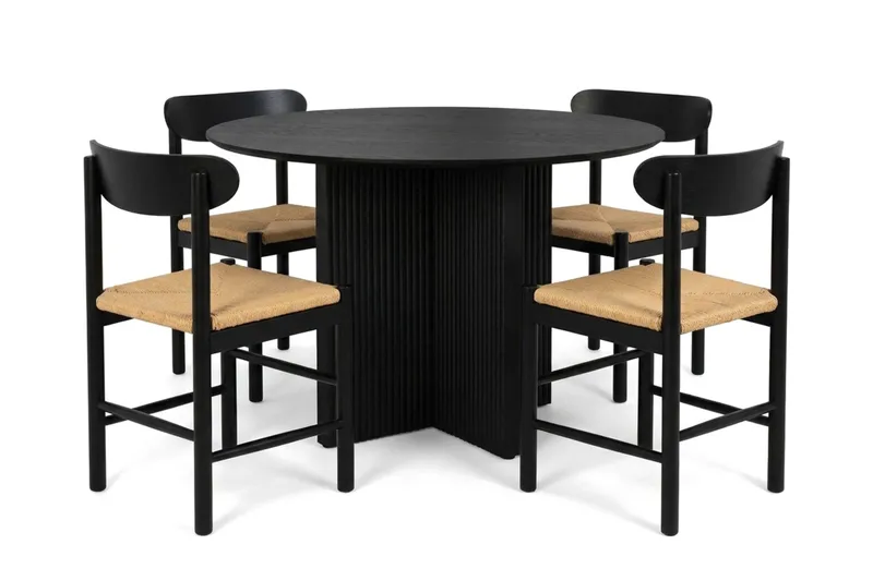Edda Matgrupp runt 110 cm Svart med 4 Malte Matstolar - Möbler - Matplats - Matgrupp & matbord med stolar