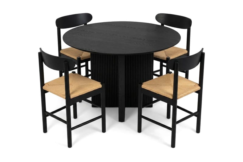 Edda Matgrupp runt 110 cm Svart med 4 Malte Matstolar - Möbler - Matplats - Matgrupp & matbord med stolar