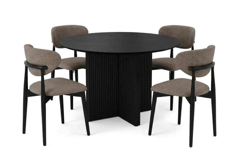 Edda Matgrupp runt 110 cm Svart med 4 Molly Matstolar - Svart - Möbler - Matplats - Matgrupp & matbord med stolar