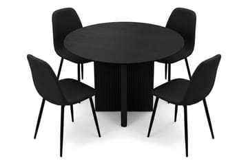 Edda Matgrupp runt 110 cm Svart med 4 Nibe Matstolar - Svartlaserad ek - Möbler - Matplats - Matgrupp & matbord med stolar