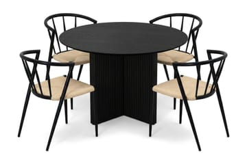 Edda Matgrupp runt 110 cm Svart med 4 Winston Matstolar - Svartlaserad ek - Möbler - Matplats - Matgrupp & matbord med stolar