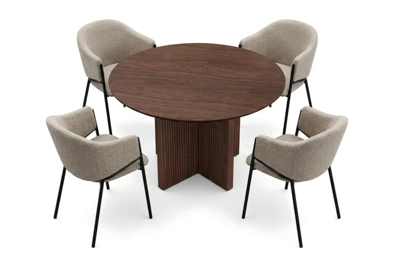 Edda Matgrupp runt 110 cm Valnöt med 4 Filip Matstolar - Valnöt - Möbler - Matplats - Matgrupp & matbord med stolar