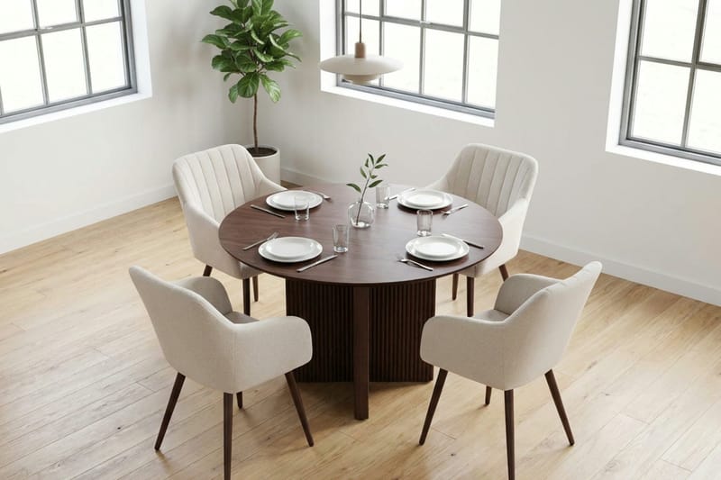 Edda Matgrupp runt 110 cm Valnöt med 4 Filippa Matstolar - Valnöt - Möbler - Matplats - Matgrupp & matbord med stolar