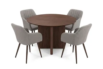 Edda Matgrupp runt 110 cm Valnöt med 4 Filippa Matstolar - Valnöt - Möbler - Matplats - Matgrupp & matbord med stolar