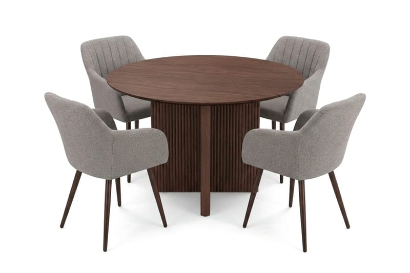 Edda Matgrupp runt 110 cm Valnöt med 4 Filippa Matstolar - Valnöt - Möbler - Matplats - Matgrupp & matbord med stolar