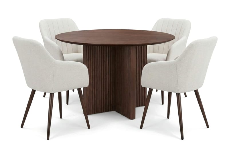 Edda Matgrupp runt 110 cm Valnöt med 4 Filippa Matstolar - Valnöt - Möbler - Matplats - Matgrupp & matbord med stolar