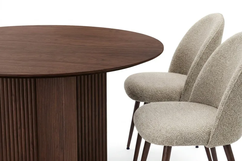 Edda Matgrupp runt 110 cm Valnöt med 4 Nibe Plus Matstolar - Valnöt - Möbler - Matplats - Matgrupp & matbord med stolar
